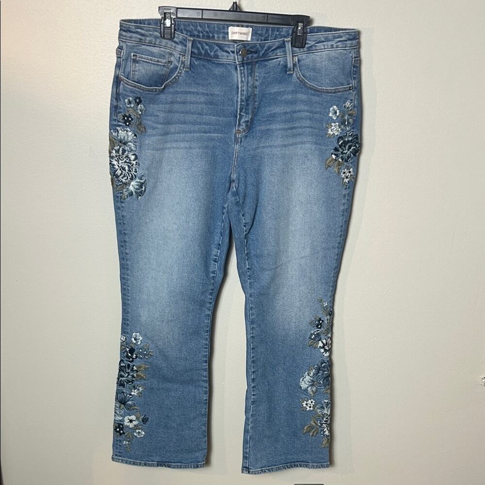 Driftwood Kelly bootcut embroidered blue floral Blue Fleurs jeans EUC, 22